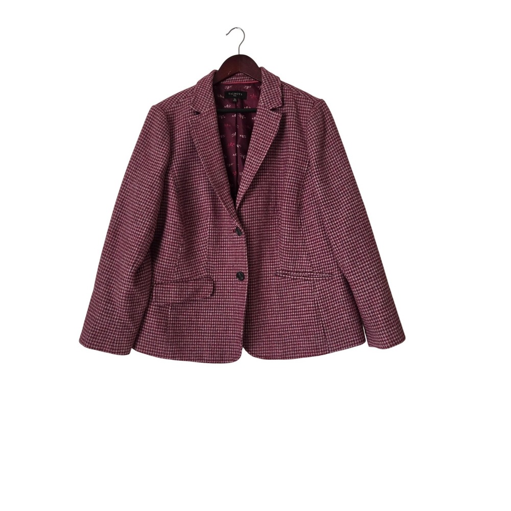 Talbots Plus Wool Blend Houndstooth Blazer Women's 16W Mauve Equestrian